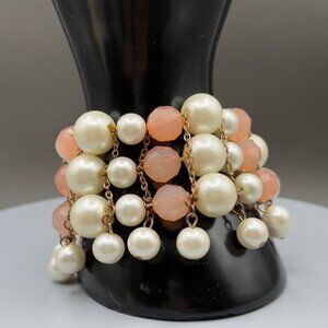 Vintage Faux Pearl Peach Beaded Stretch Bracelet READ